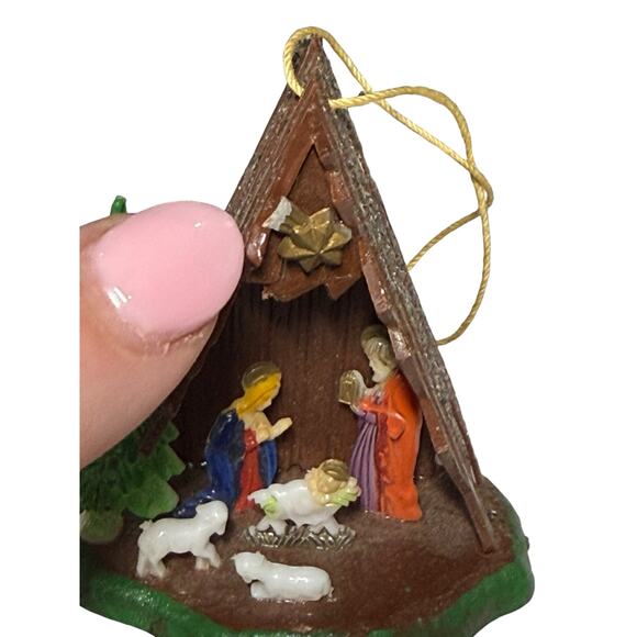 Vintage Shiny Brite Nativity Christmas Ornament Diorama Hong Kong Retro Kitschy - Picture 4 of 13